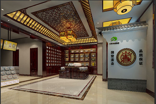 榆林古朴典雅的中式茶叶店大堂设计效果图